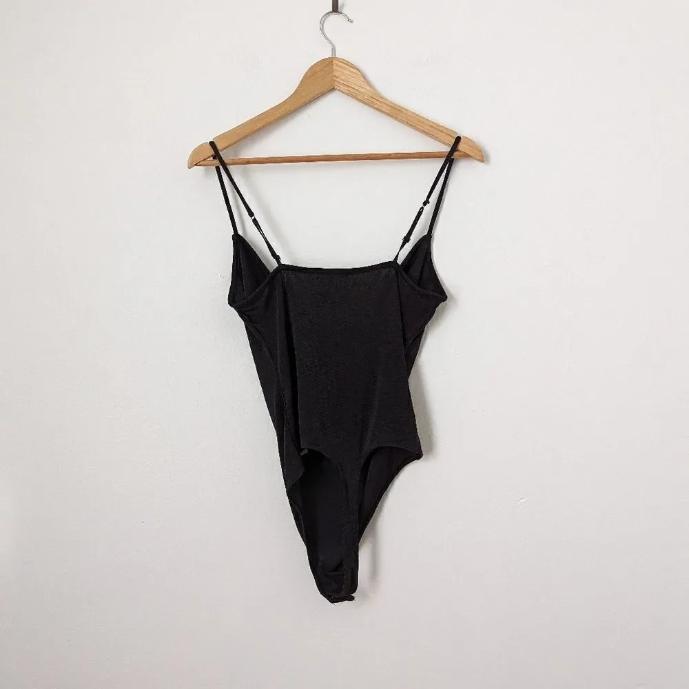 Intimately Free People black shimmer stretch Cowls in the Club thong bodysuit
